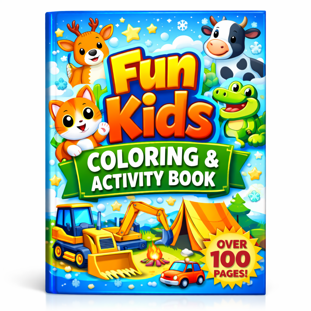 Cute Animal Coloring Pages with Deer, Cow, Crocodile, Cars, Camping Scenes & Construction Vehicles for Creative Learning - Image 2