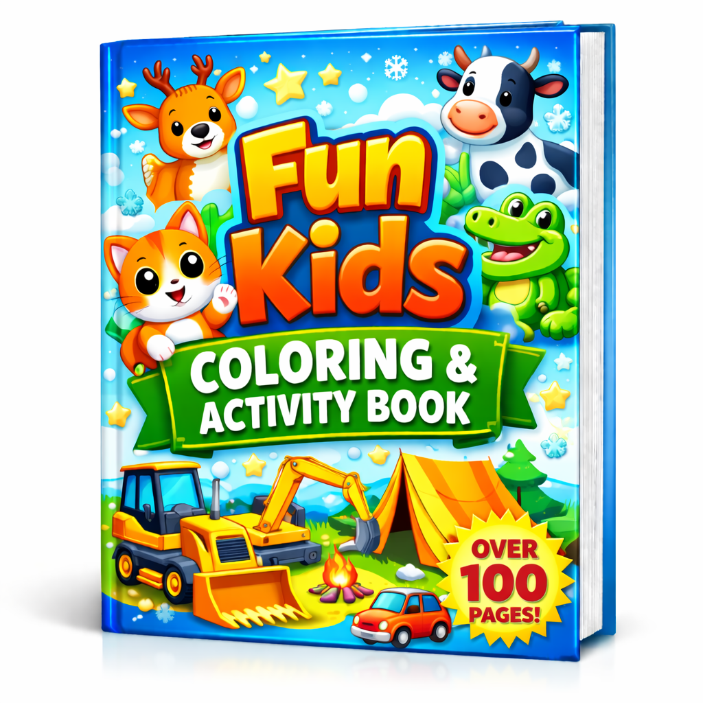 Cute Animal Coloring Pages with Deer, Cow, Crocodile, Cars, Camping Scenes & Construction Vehicles for Creative Learning - Image 3