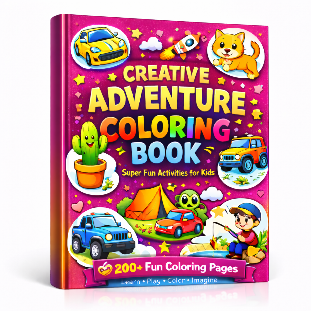 Creative Adventure Coloring Book bundle for Kids – Cars, Camping, Cactus & Cat Fun (200+ Pages) - Image 2