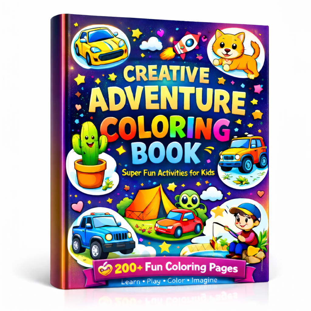 Creative Adventure Coloring Book bundle for Kids – Cars, Camping, Cactus & Cat Fun (200+ Pages) - Image 3